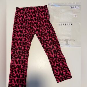 Authentic Versace Kids Hot Pink & Black Logo Print Leggings  size:4T GUC